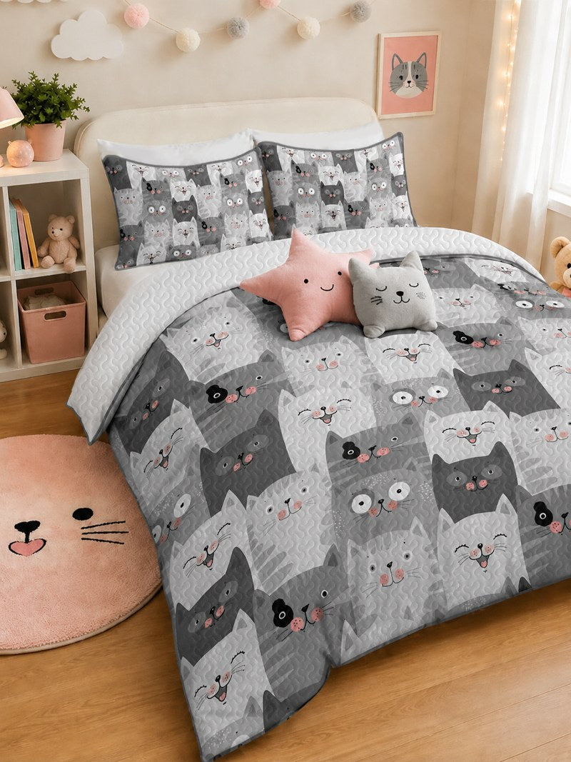 Kids room styled with PawMoM grey cat bedding set